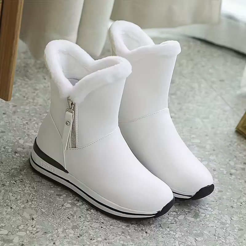 Women's Fleece-Lined Warm Waterproof Winter Leather Boots 