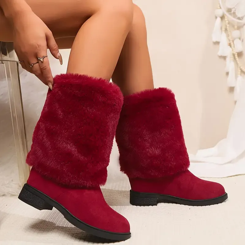 Women's Cozy Fluffy Slip-on Mid-Calf Boots 