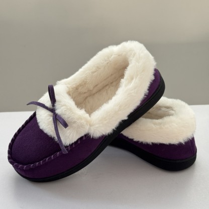 Women's Thermal Long-Pile Indoor/Outdoor Shoes Slippers Bow Slip-Ons