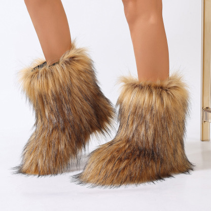 Women's Trendy Snow Boots, Fashion Faux Fur Mid Calf Boots, Women's Comfortable Boots