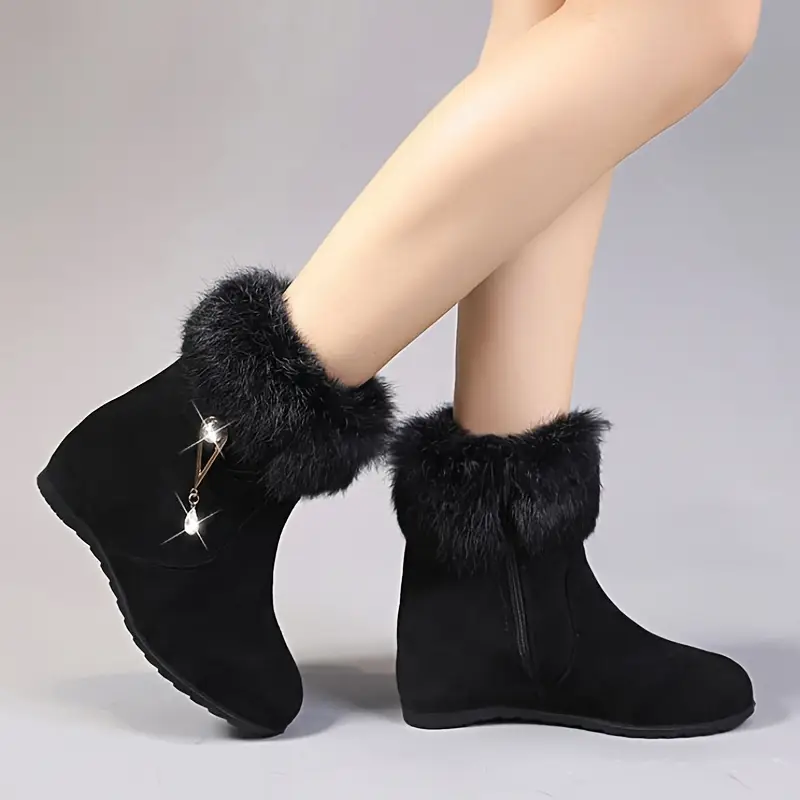 Women's Stylish & Elegant Rhinestone Accents Slip-On Wedge Heel Boots