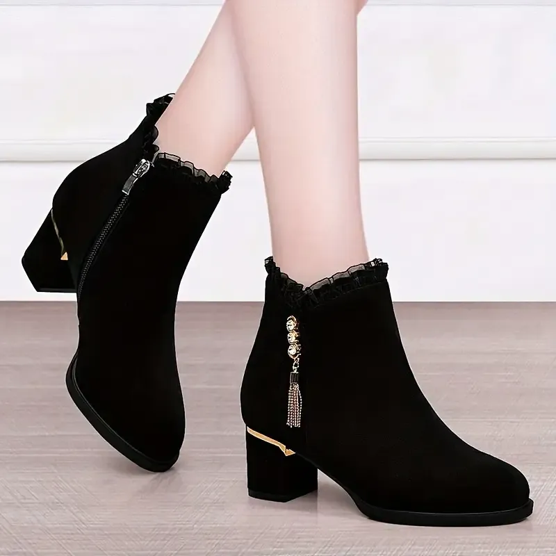 Women's Fashion Butterfly/Rhinestone Decor Chunky Heel Boots