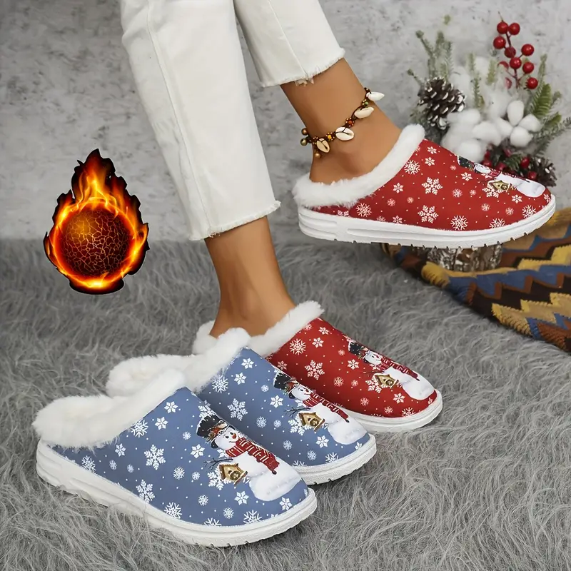 Women's Soft Cozy Snowman Design Non-Slip House Shoes Winter Slippers