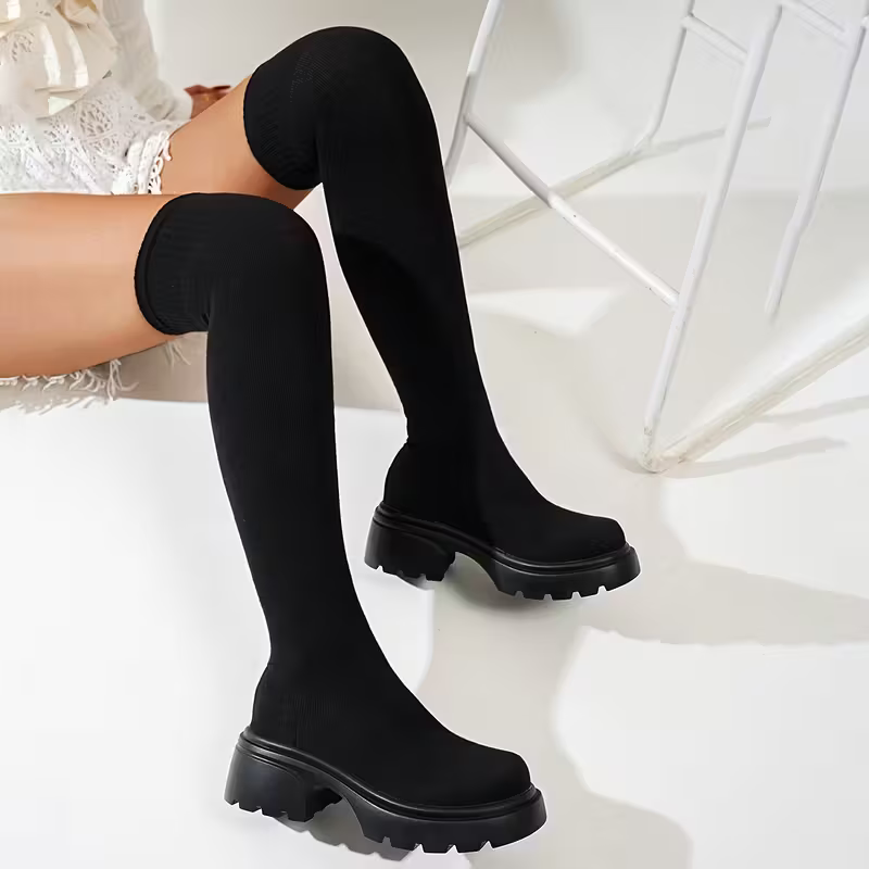 Women's Elastic Opening Thick Platform Heels Punk Gothic Boots for Concerts, Parties, Everyday