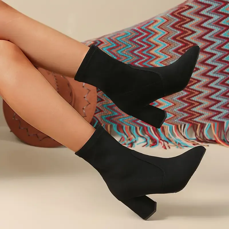 Women's Elegant Non-Slip Slip-On Chunky Heel Boots for Everyday, Formal, Party