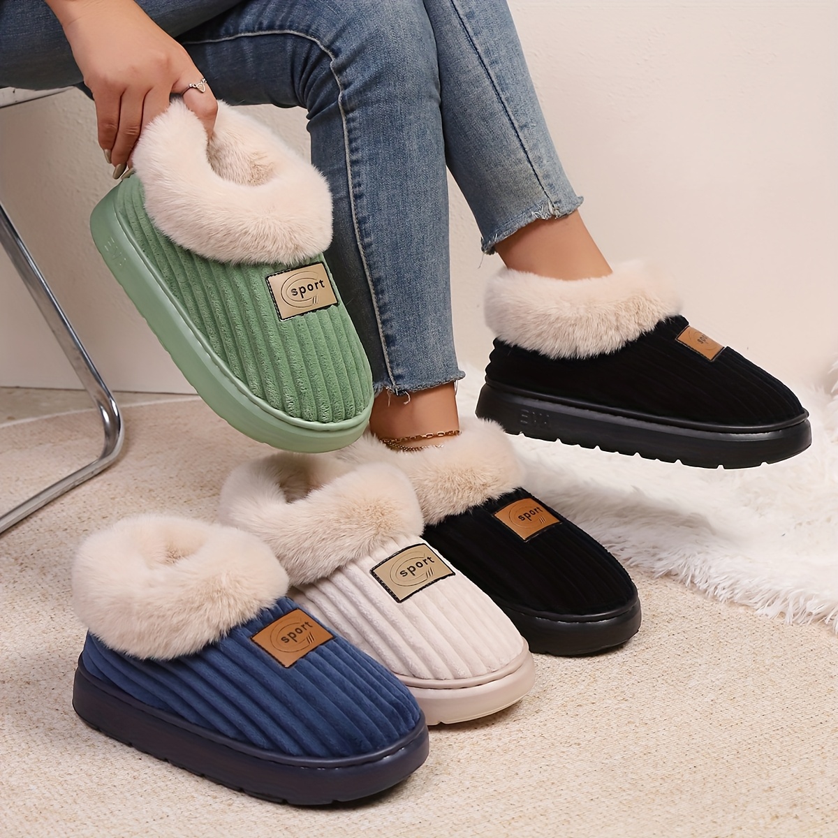 Women's Fluffy Warm Silent Floor Slippers House Shoes Indoor/Outdoor Shoes