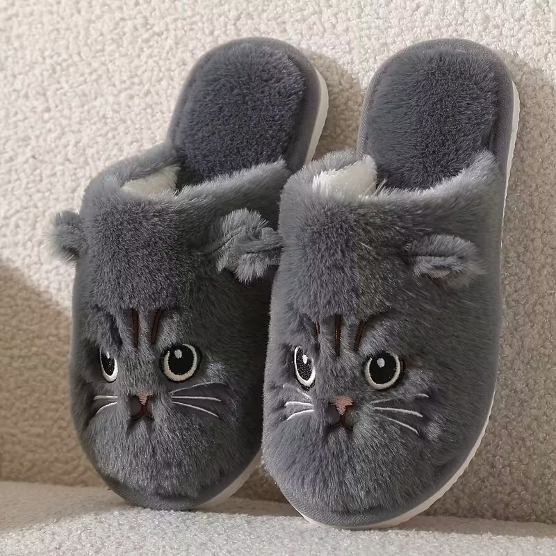 Women's Winter Indoor Plush Cat Warm Soft-Sole House Floor Slippers