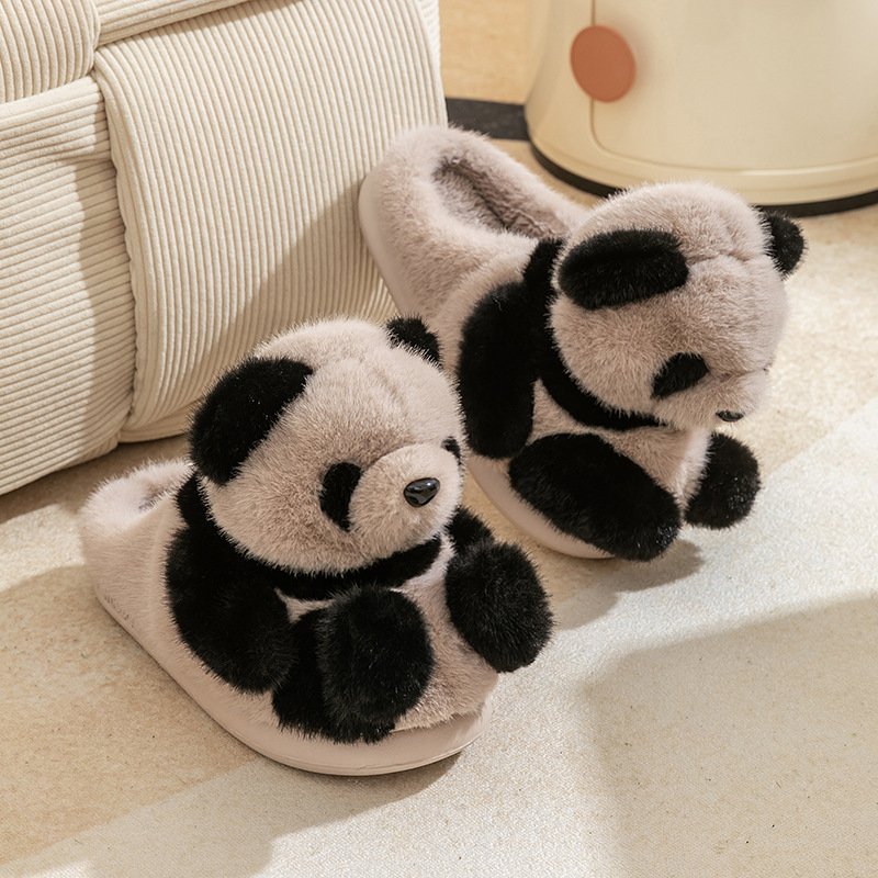 Women's Cute Plush Panda Slippers Winter Indoor House Shoes