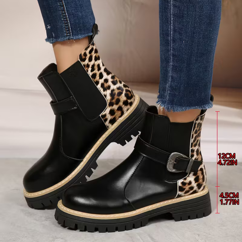 Women's Retro Chunky Heel Ankle Boots with Adjustable Buckle Strap
