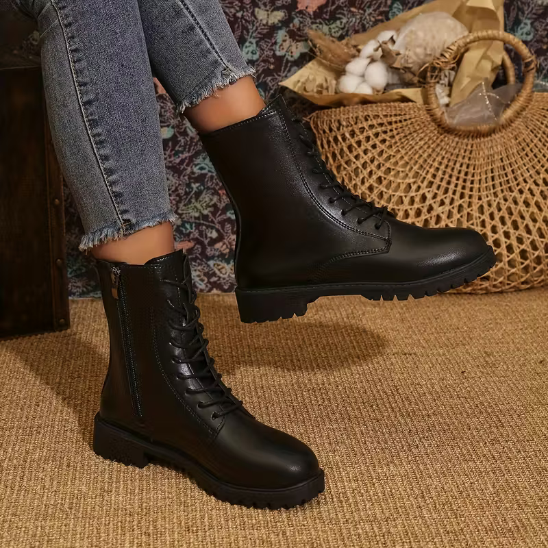 Women's Western Punk Style Leather Mid-Calf Boots Cowgirl Boots Allseason Footwear