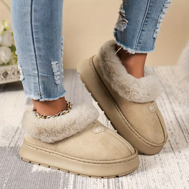 Women's Comfortable Warm Fleece-Lined Thickened Cold-Proof Soft Sole Slip-On House Slippers Indoor/Outdoor Shoes