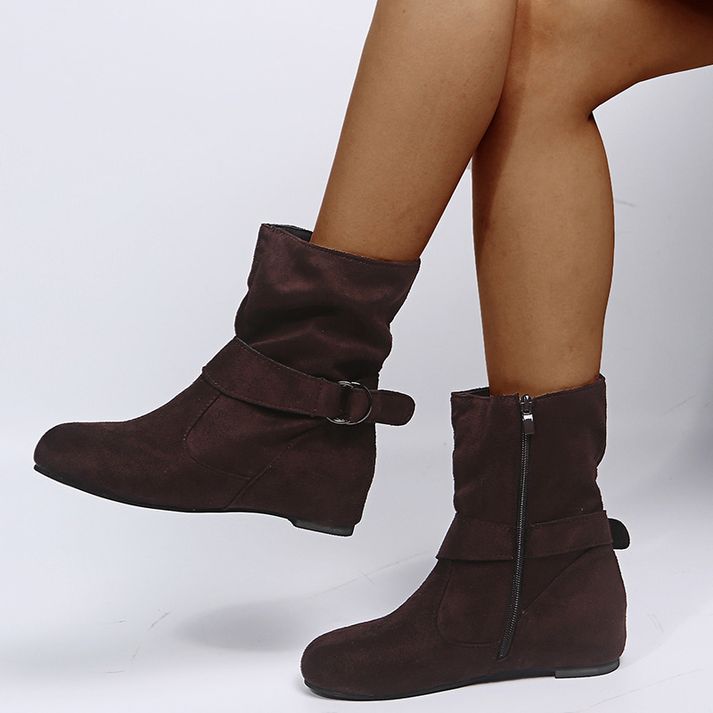 Women's Chic Low Heel Ankle Boots with Side Zipper & Buckle Detail
