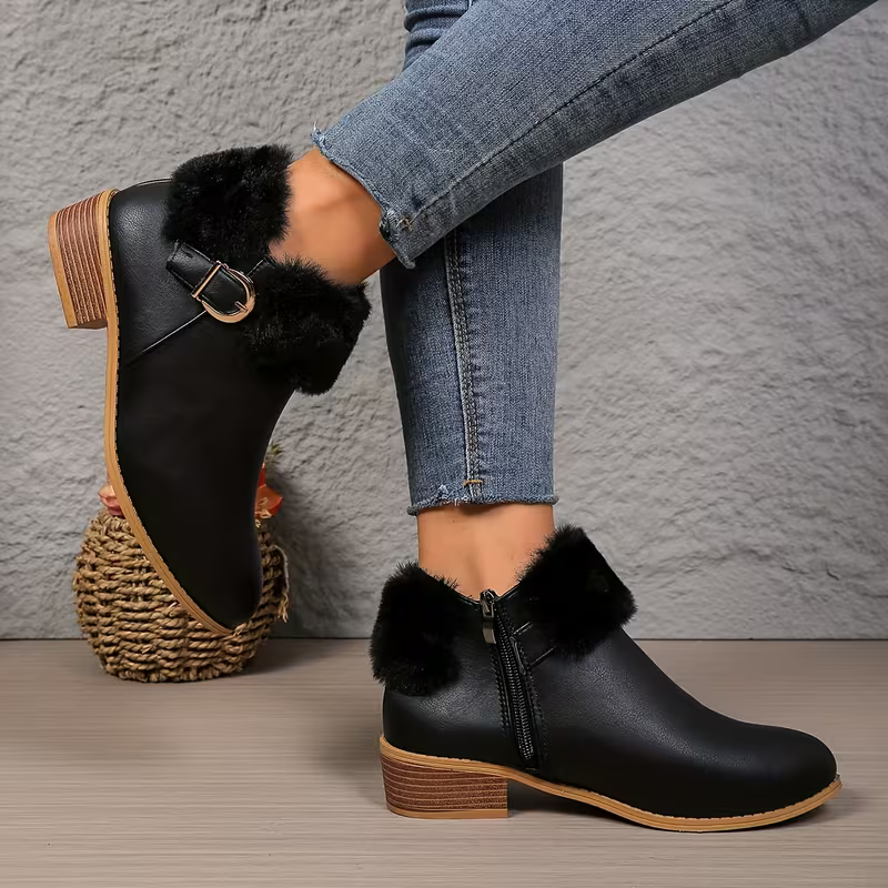 Women's Fashion & Warm Chelsea Block Heel Slip-On Boots