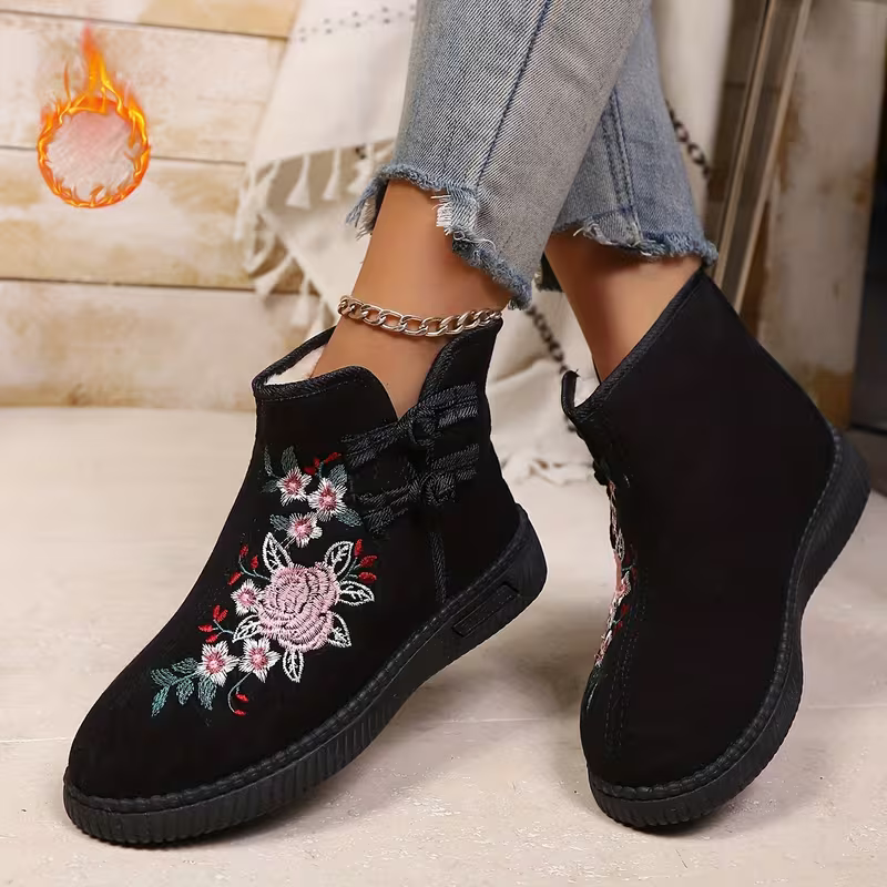 Women's Windproof & Warm Ethnic Style Winter Slip-on Boots