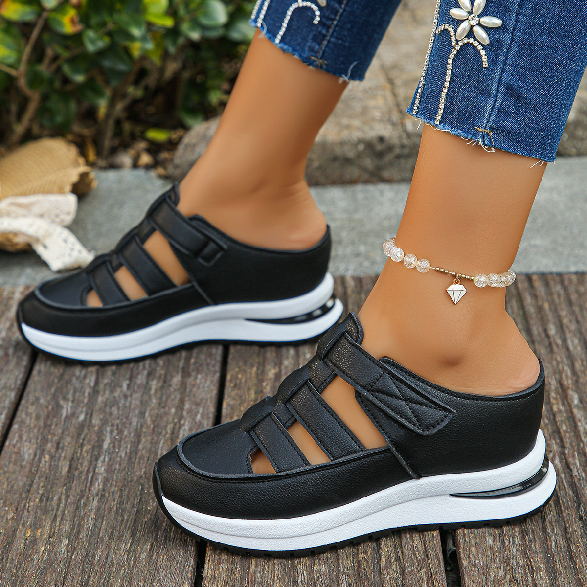 Women's Comfortable Hollow-Out Thick Platform Wedge Heel Soprts Sandals Slippers