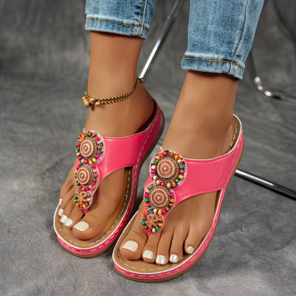 Women's Elegant & Comfortable Bohemian Style Vintage Handmade Beaded Designs Sandals Flip-flops