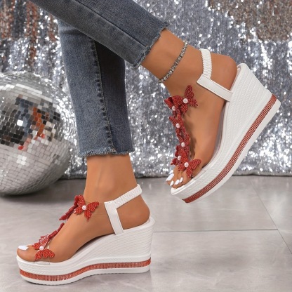 New Butterfly Decorations Elegant Wedge Sandals for Women