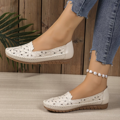 Women's Fashionable Comfortable Cut-Out Slip-On Flats with Decorative Lace Design
