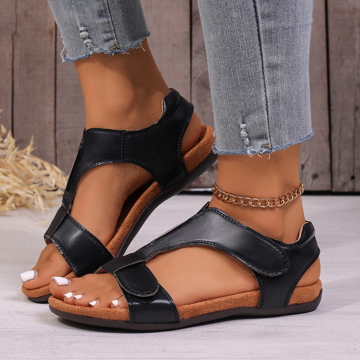 Women's Plus Size Adjustable Velcro Cork Sole Orthopedic Sandals