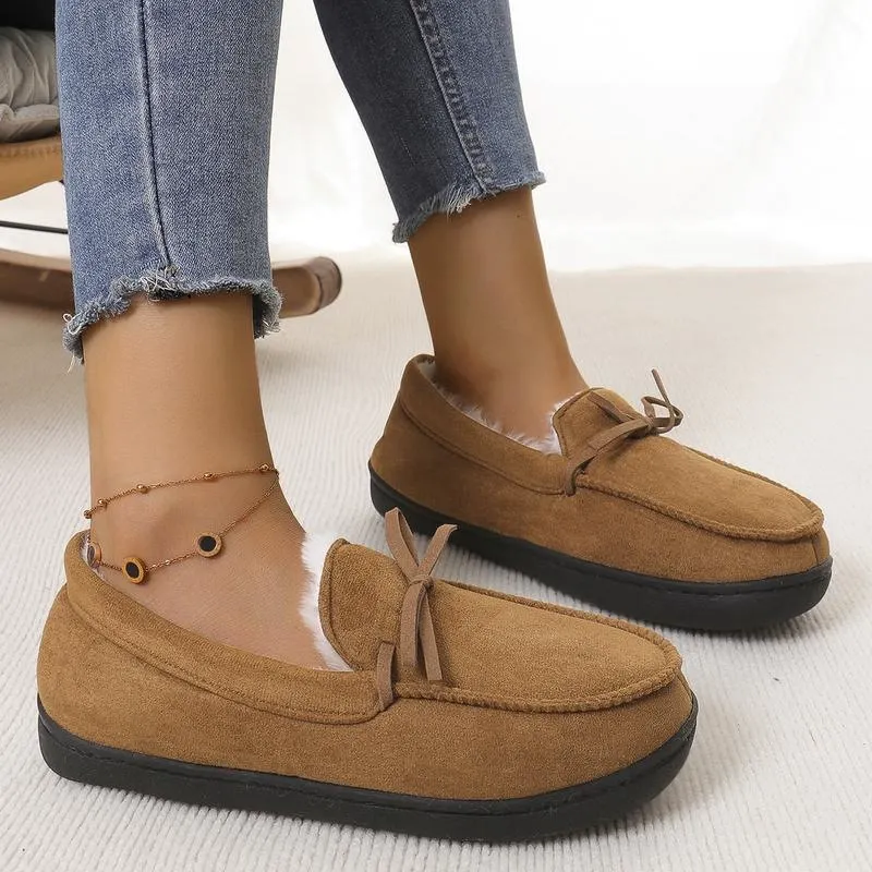 Women's Warm Fleece Moccasin Slippers Bow Detail Indoor/Outdoor Shoes