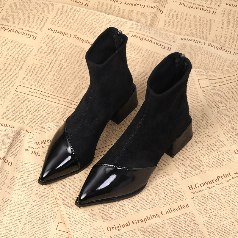 Women's Pointed Toe Block Heel Zip‑Up Dress Boots