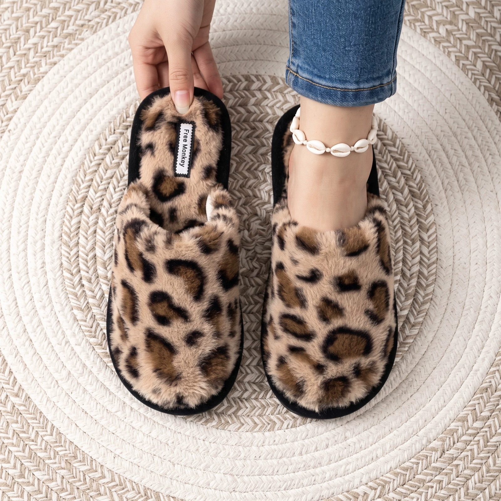 Women’s Leopard Print Fuzzy Mule Slippers