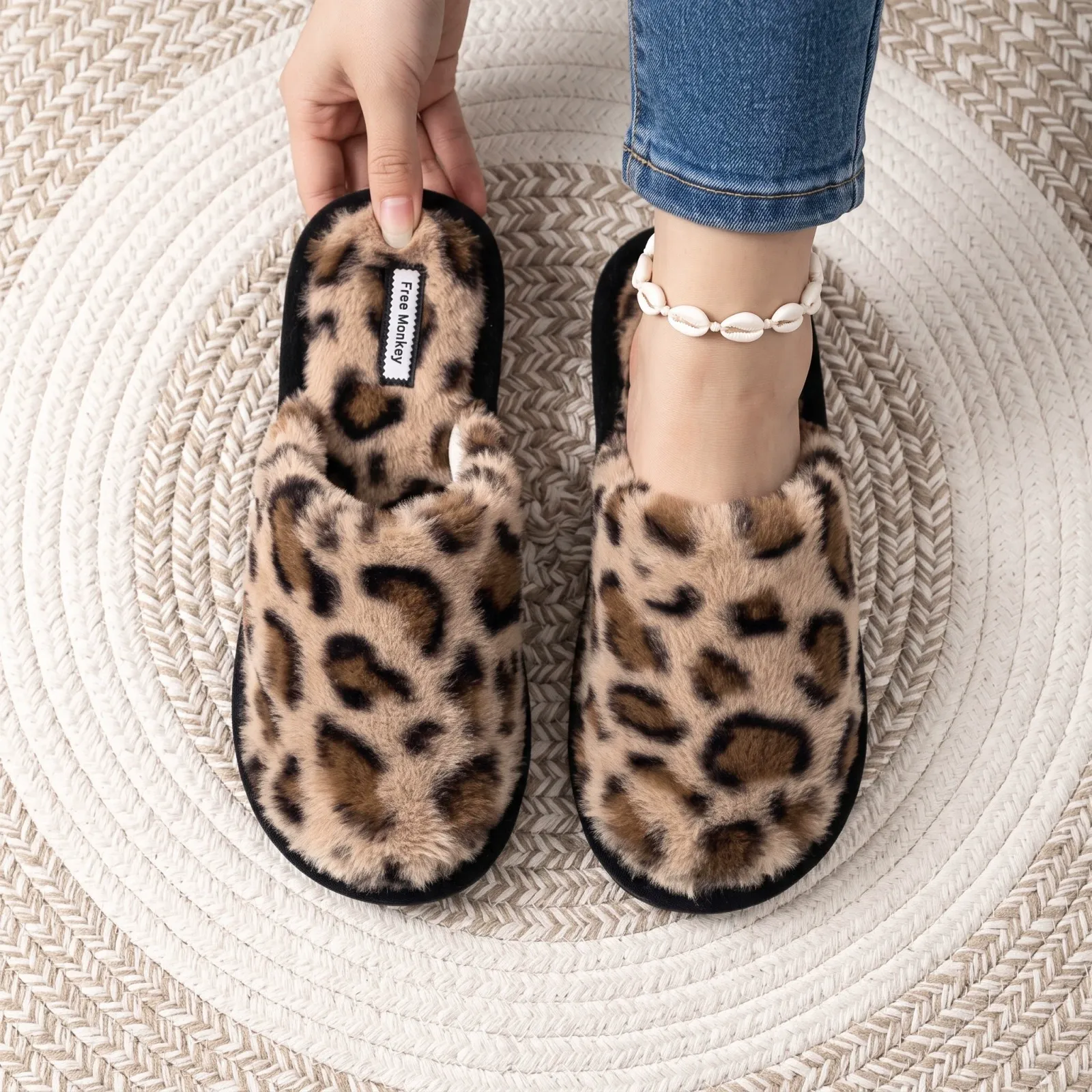 Women’s Leopard Print Fuzzy Mule Slippers