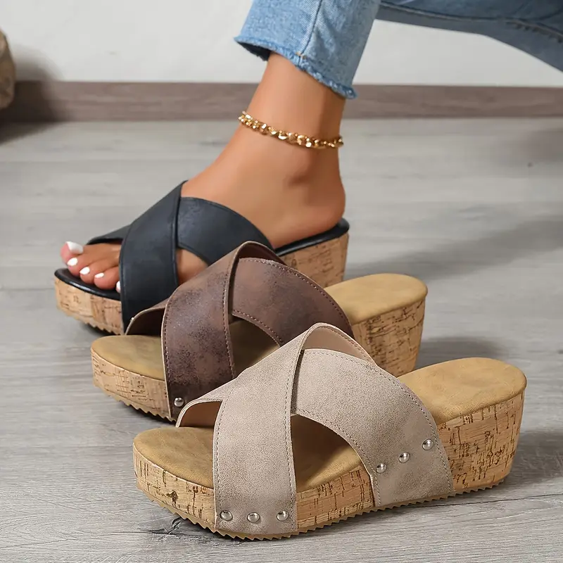 Women's Comfortable Platform Wedge Heeled Slip-On Sandals