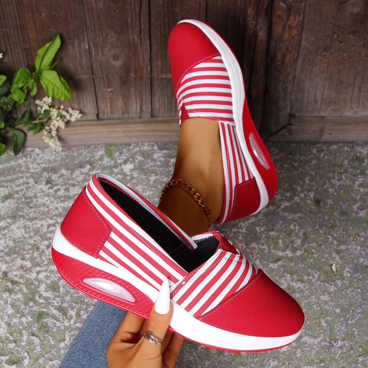 Women's Comfort Striped Slip-On Sneakers
