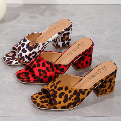 Women's Fashion Leopard Print Chunky Heel Sandals
