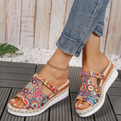 Women's Summer Colorful Graffiti Wedge Sandals