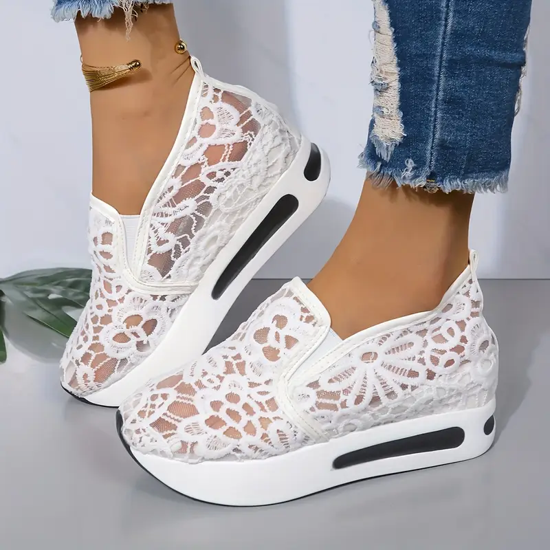 Women's Elegant Breathable Delicate Lace Mesh Slip-On Sneakers