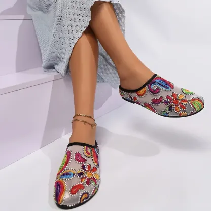 Women's Fashion Mesh Breathable Lightweight Versatile Unique Slip-On Flats Slippers