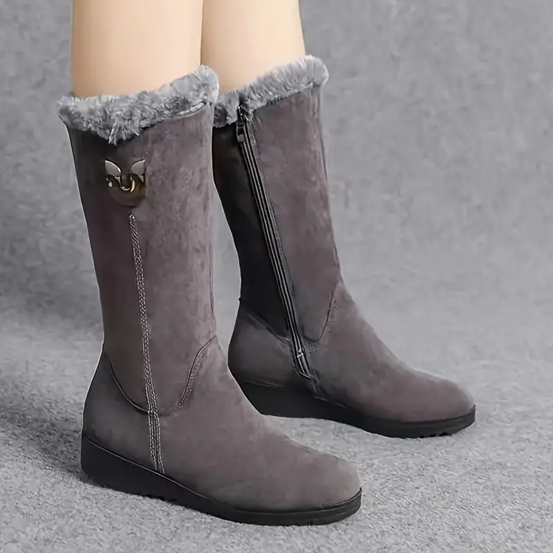 Women's Cozy Fleece-Lined Non-Slip Snow Boots with Side Zipper Closure