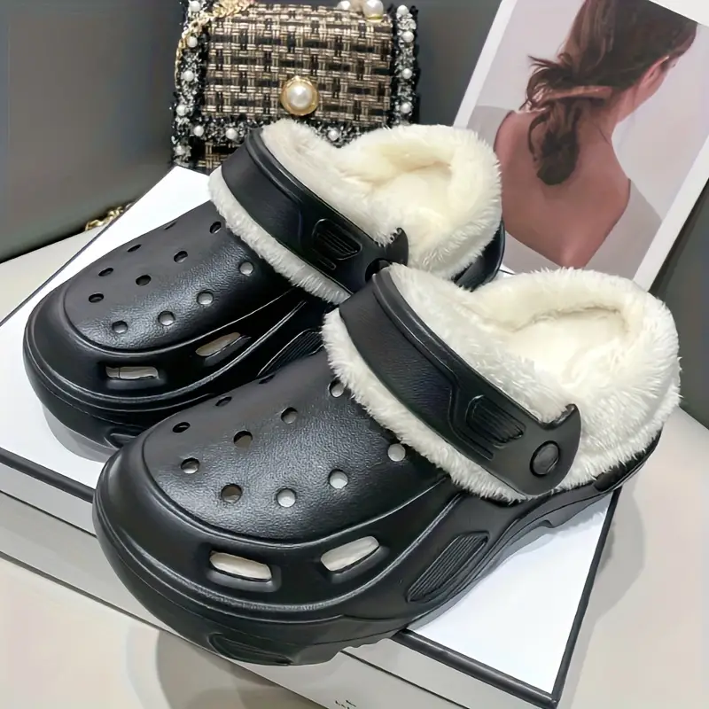 Women's Fuzzy Thermal Lined Platform Non-slip Home Slippers Winter Plush Cozy Shoes
