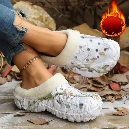 Unisex Comfortable & Warm Winter Camouflage Print Non-Slip Indoor/Outdoor Slip-On Shoes with Plush Lining