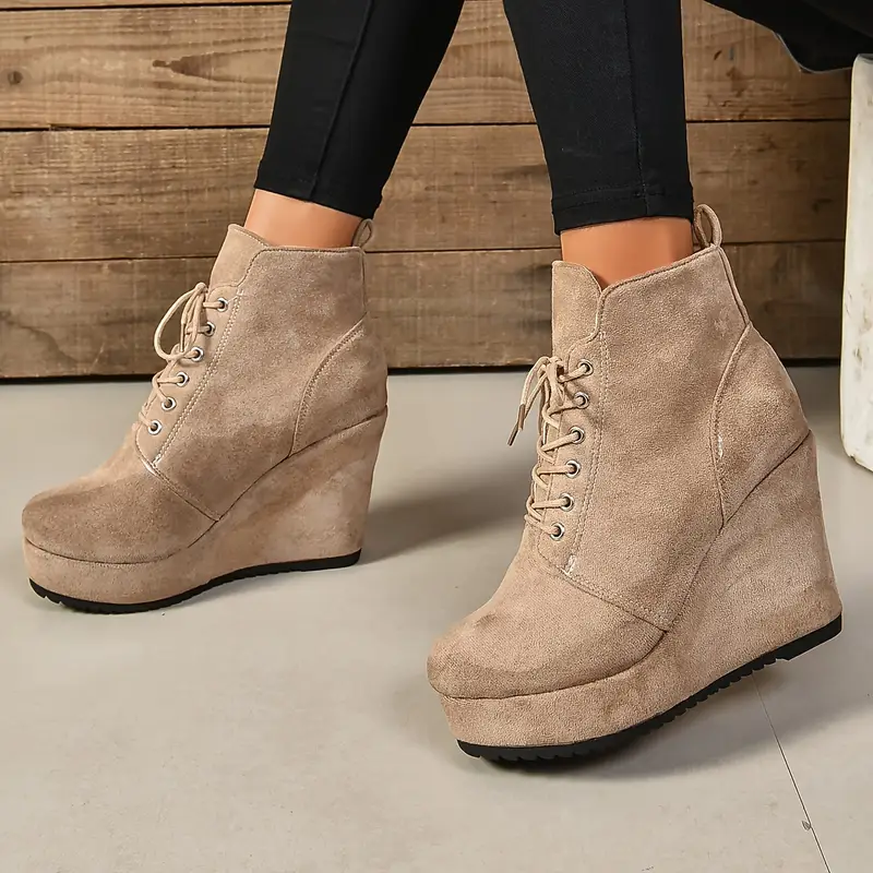 Women's Thermal Lined Plush Platform Wedge Shoes Boots