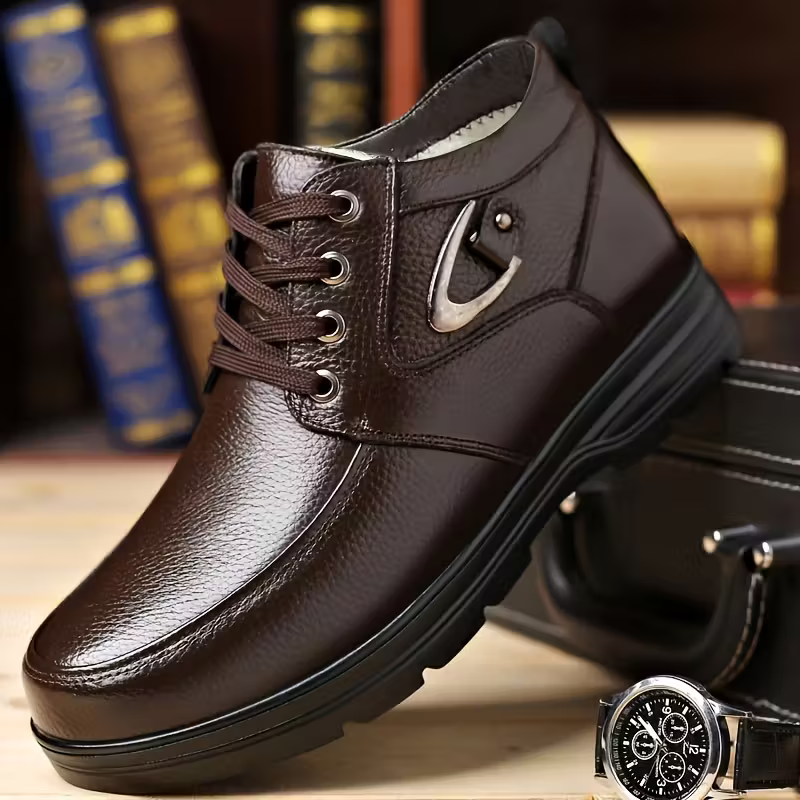 Men's Plus Velvet Warm Genuine Leathe Wear-resistant Anti-slip Winter Shoes