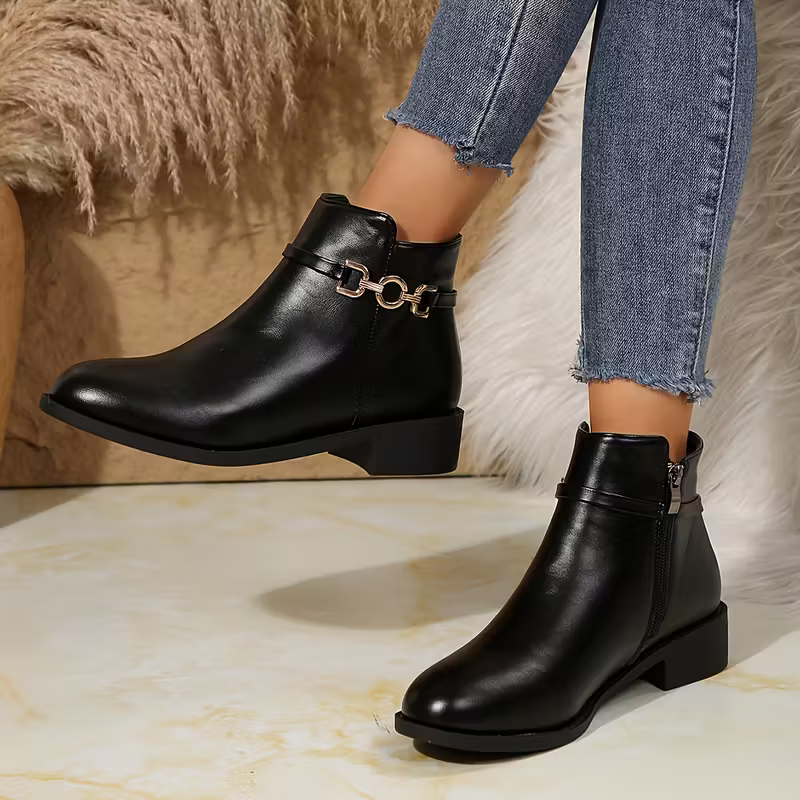 Women's Stylish & Versatile New Metal Buckle Ankle Boots