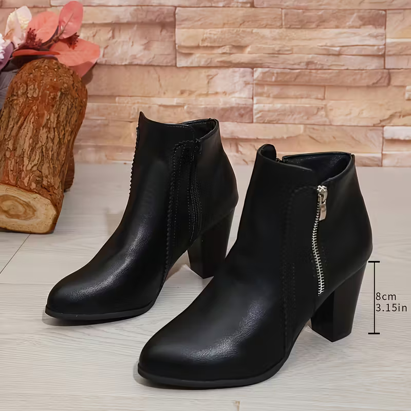 Women's Fashion Non-Slip Handmade Leather Chunky Heel Ankle Boots