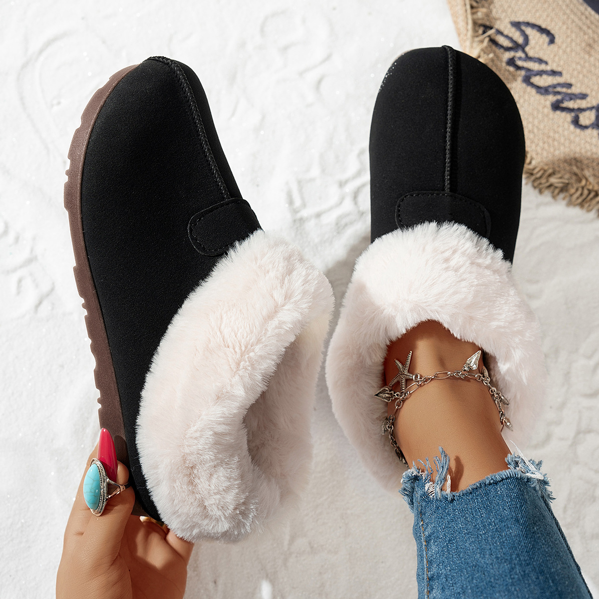 Women's Fleece-lined Warm Wear-resistant Slip-on Winter Snow Boots