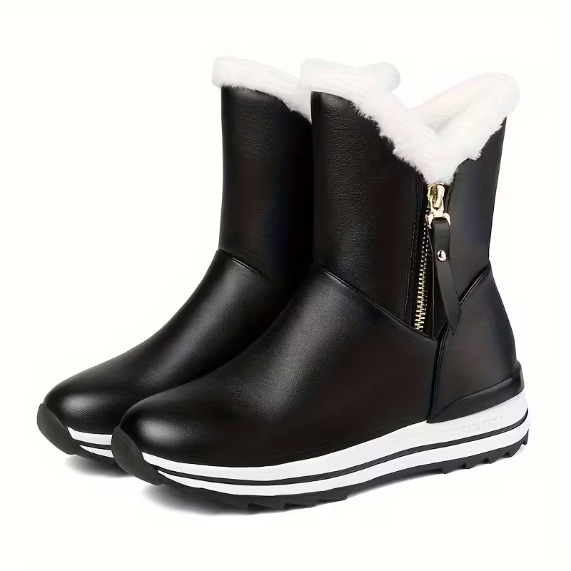 Women's Fleece-Lined Warm Waterproof Winter Leather Boots 