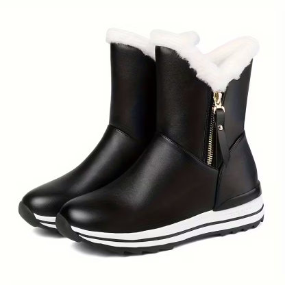 Women's Fleece-Lined Warm Waterproof Winter Leather Boots 