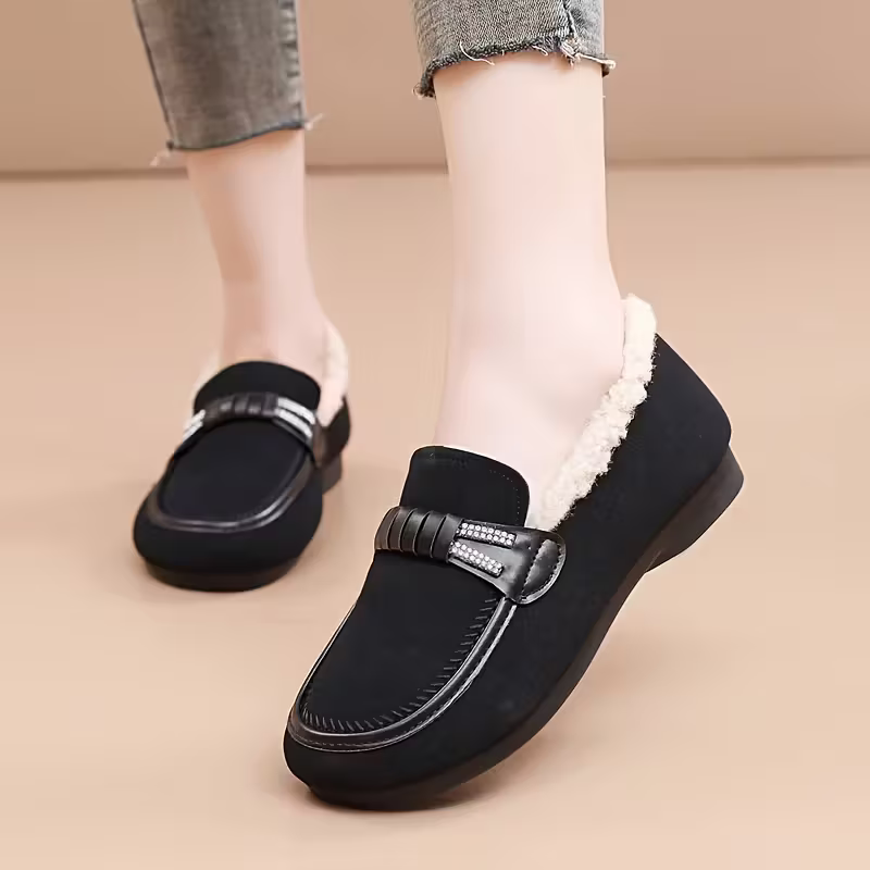 Women's Cozy Bow Detail & Rhinestone Accents Winter Slip-On Shoes 