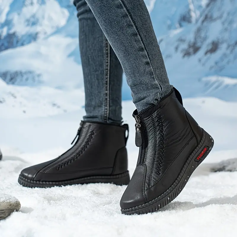 Women's Warm and Waterproof Zipper Closure Slip-On Boots Outdoor Shoes for Cold Weather