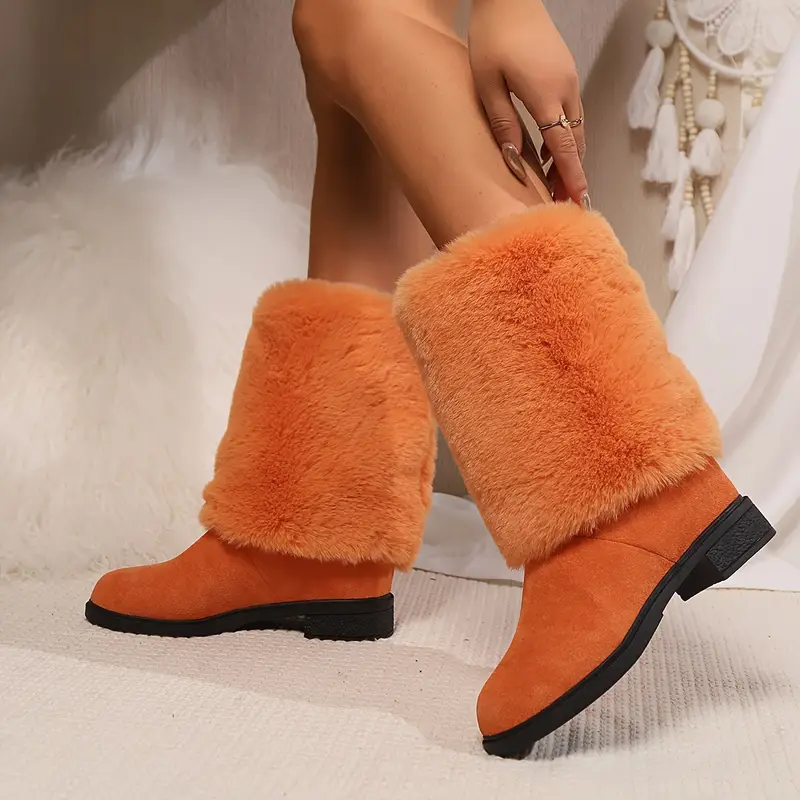Women's Cozy Fluffy Slip-on Mid-Calf Boots 