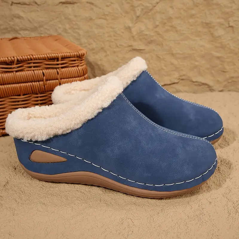 Women's Warm Lined Slip-On Shoes Thick Platform Slippers for Cold Weather