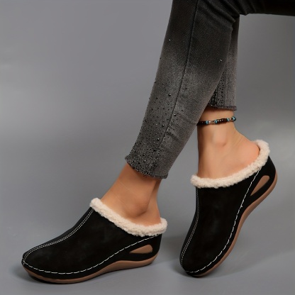 Women's Warm Lined Slip-On Shoes Thick Platform Slippers for Cold Weather