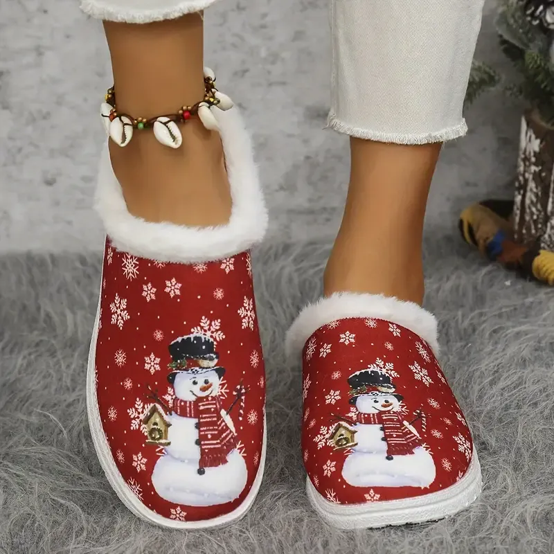 Women's Soft Cozy Snowman Design Non-Slip House Shoes Winter Slippers