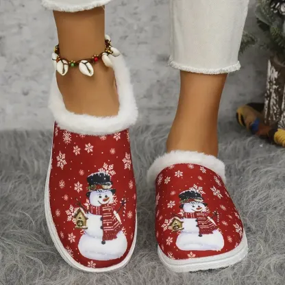Women's Soft Cozy Snowman Design Non-Slip House Shoes Winter Slippers